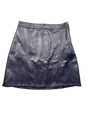 Zara Basic Faux Leather Mini Skirt Size S Dark Navy Blue Side Zip Textured